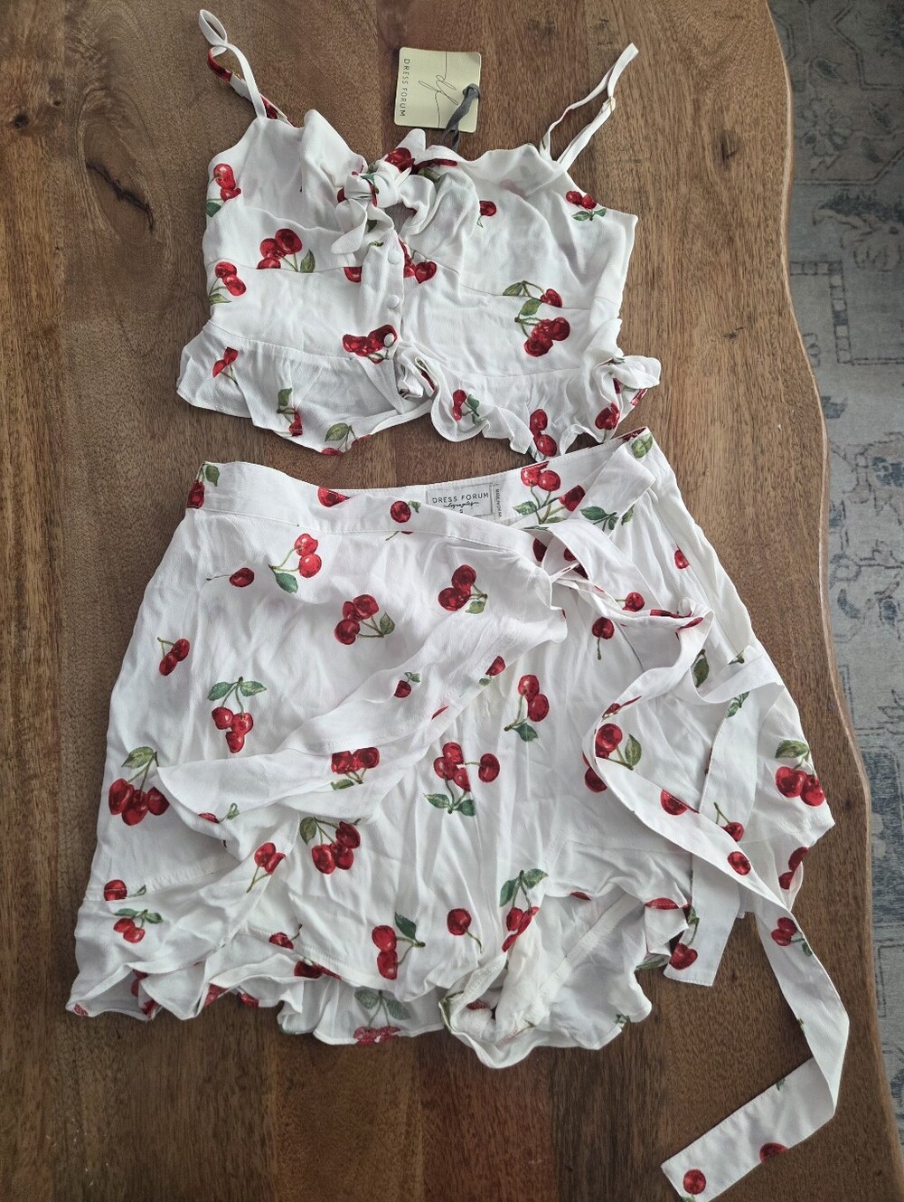 Dress Forum White Cherry Print Two-Piece Set NWT